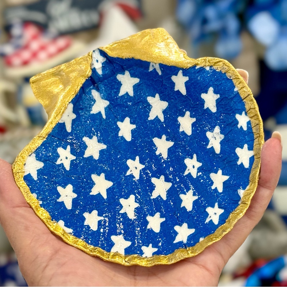 Giant Blue Stars Trinket Shell Dish 5” - Picture 2 of 4